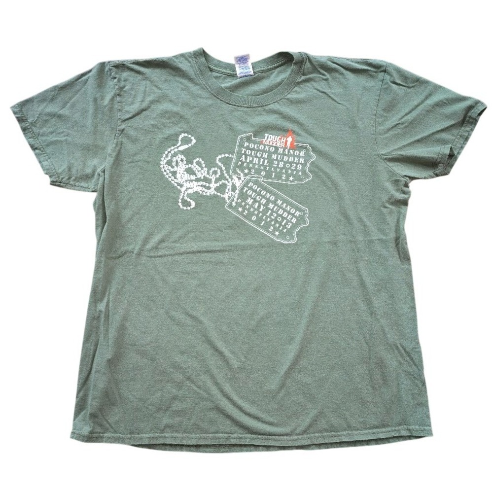 Gildan Tough Mudder T-Shirt Mens XL Green Pocono Manor 2012 Graphic Tee OCR